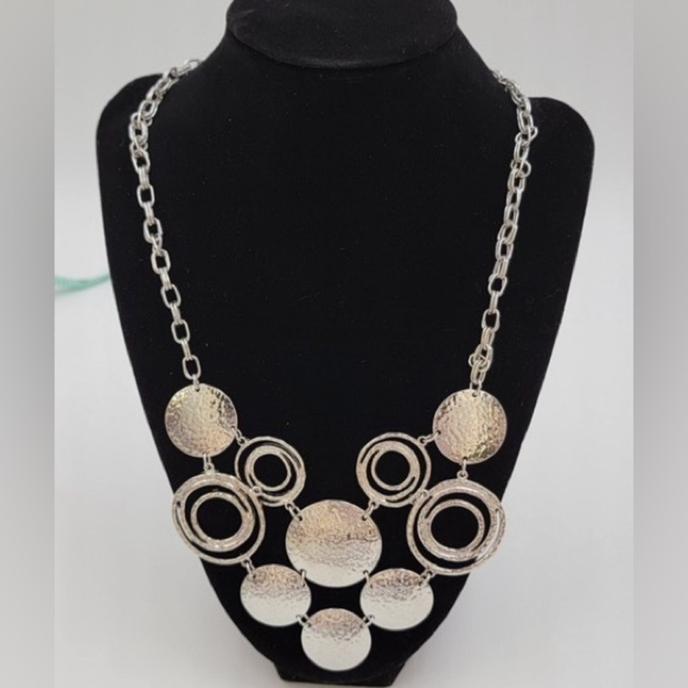New Directions Statement Necklace Silver Geometric Design Costume Jewelry NWT